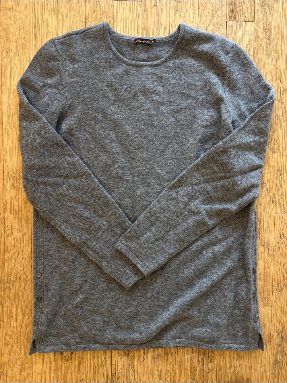 J. McLaughlin Crewneck Sweater in Heather Gray with Side Button Detail